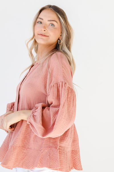 Linen Blouse in blush side view