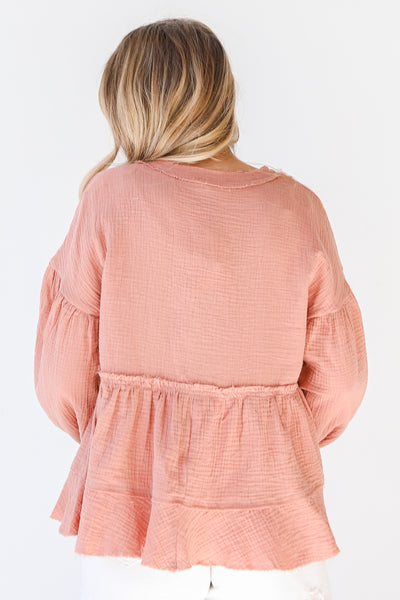 Linen Blouse in blush back view