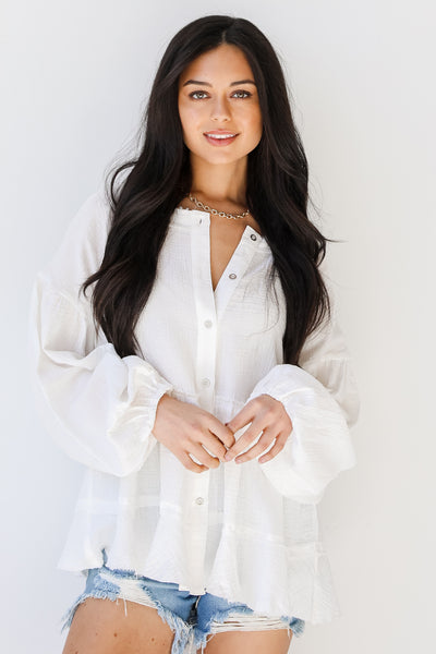 Linen Blouse in white front view