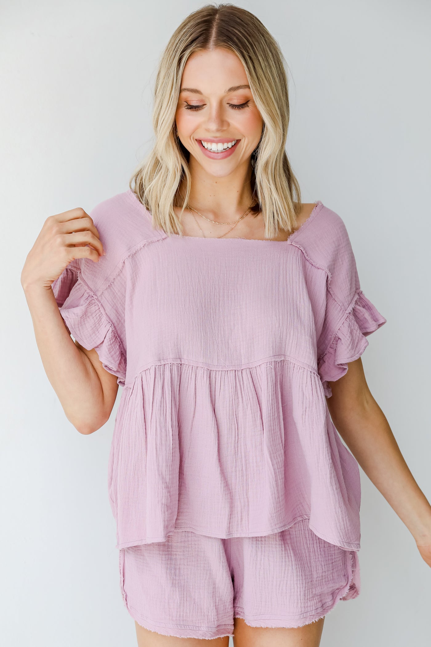 Linen Babydoll Top in lilac
