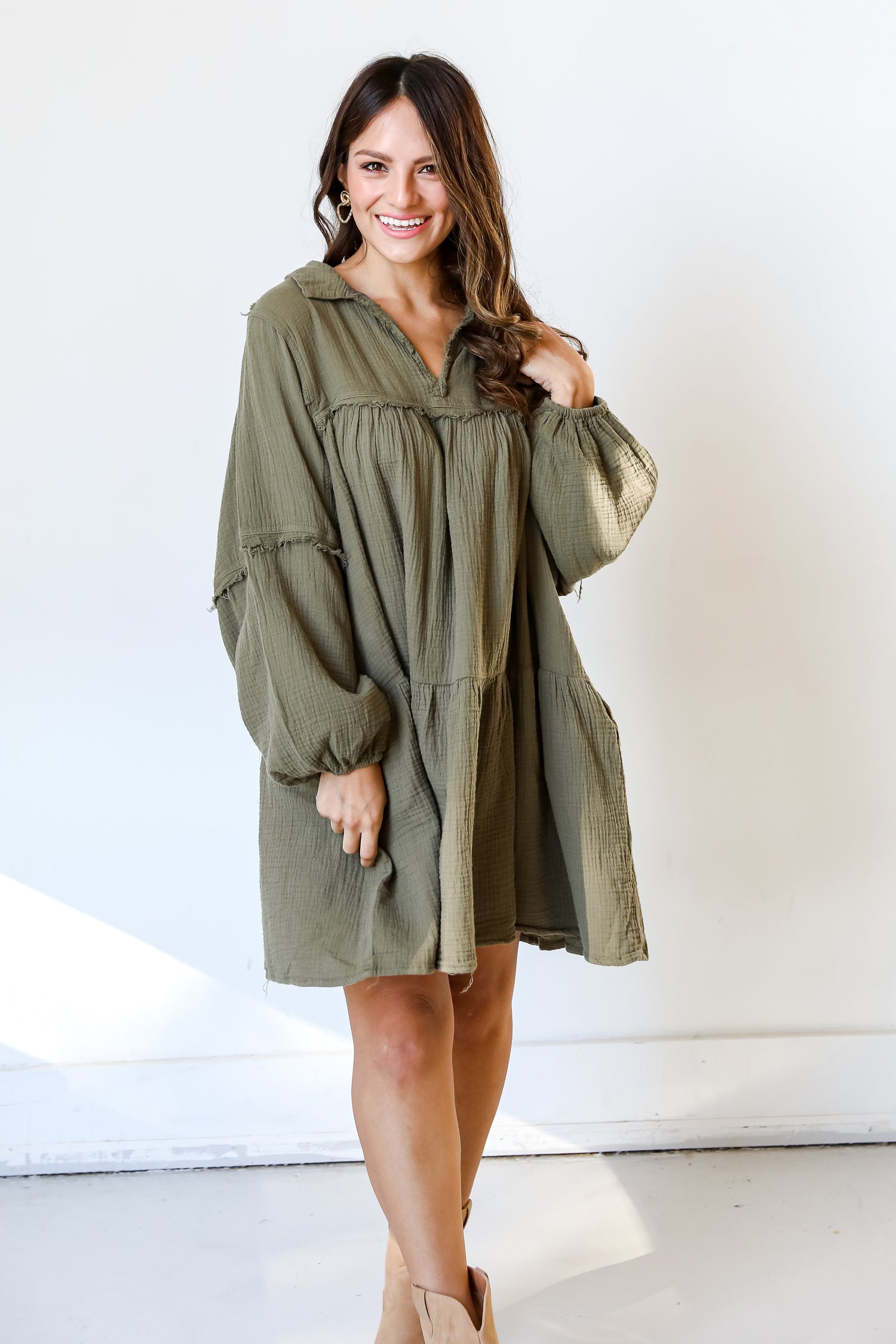 Linen Mini Dress on model