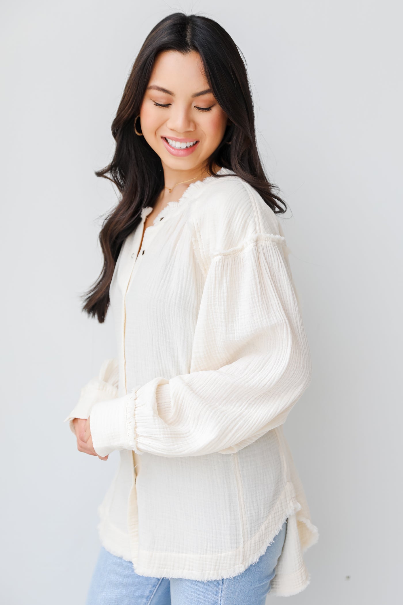 Linen Blouse in ivory side view