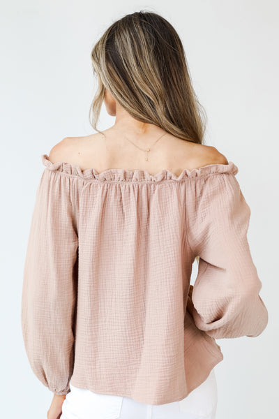 taupe Linen off-the-shoulder Blouse back view