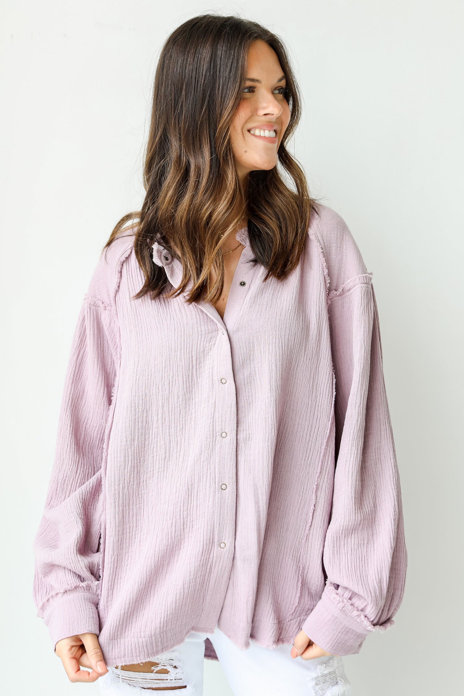 Linen Blouse in mauve front view