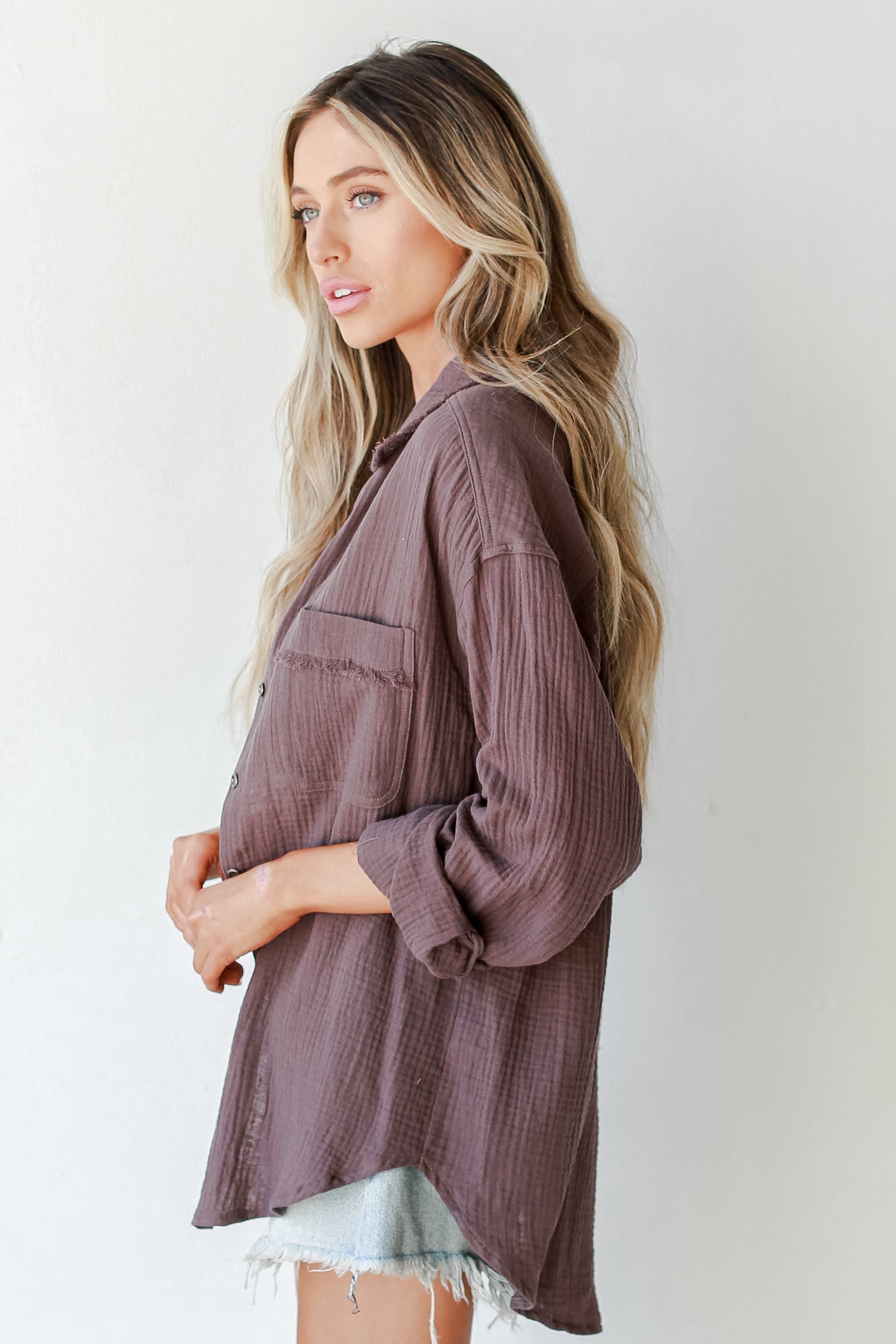 Linen Blouse in charcoal side view