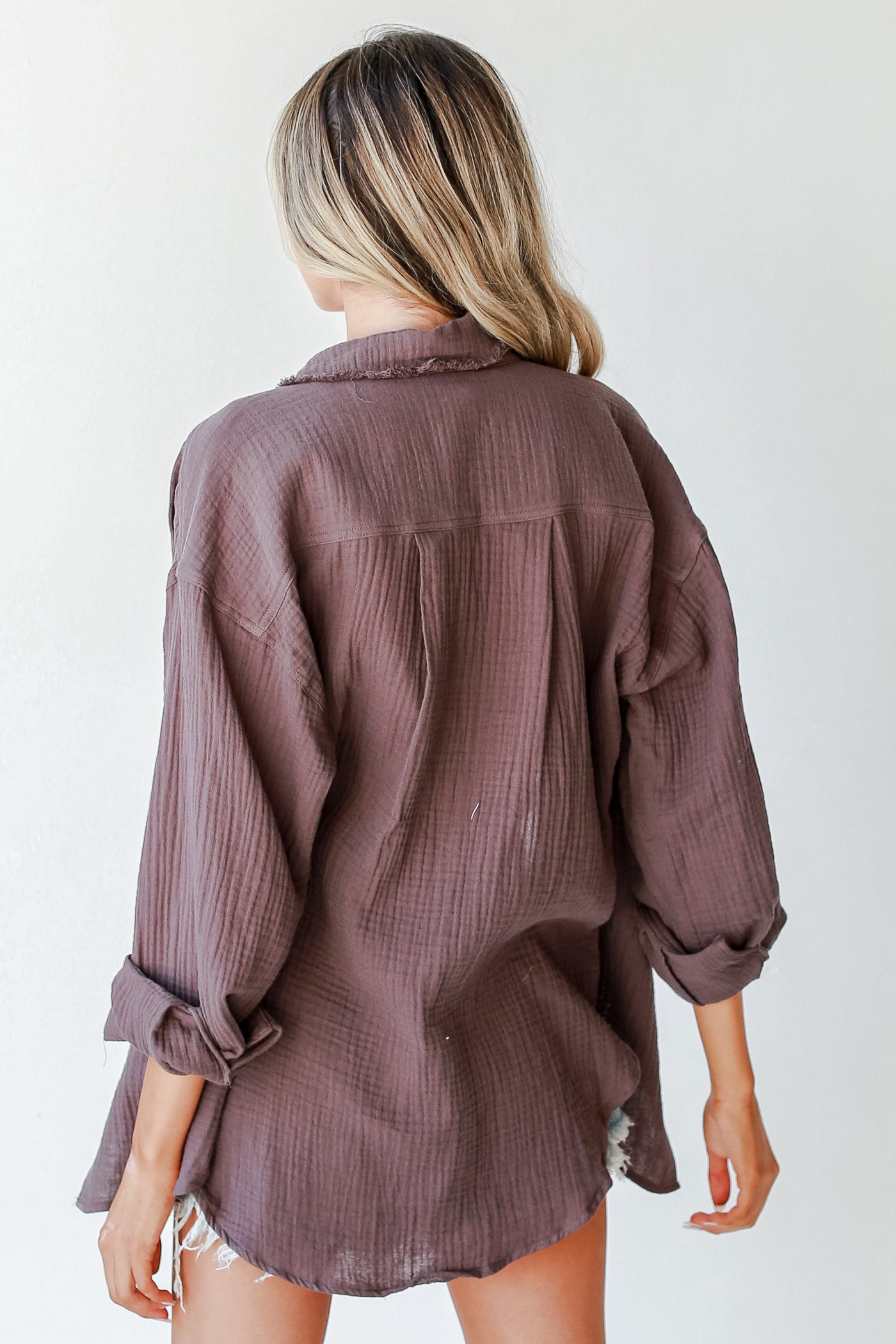 Linen Blouse in charcoal back view