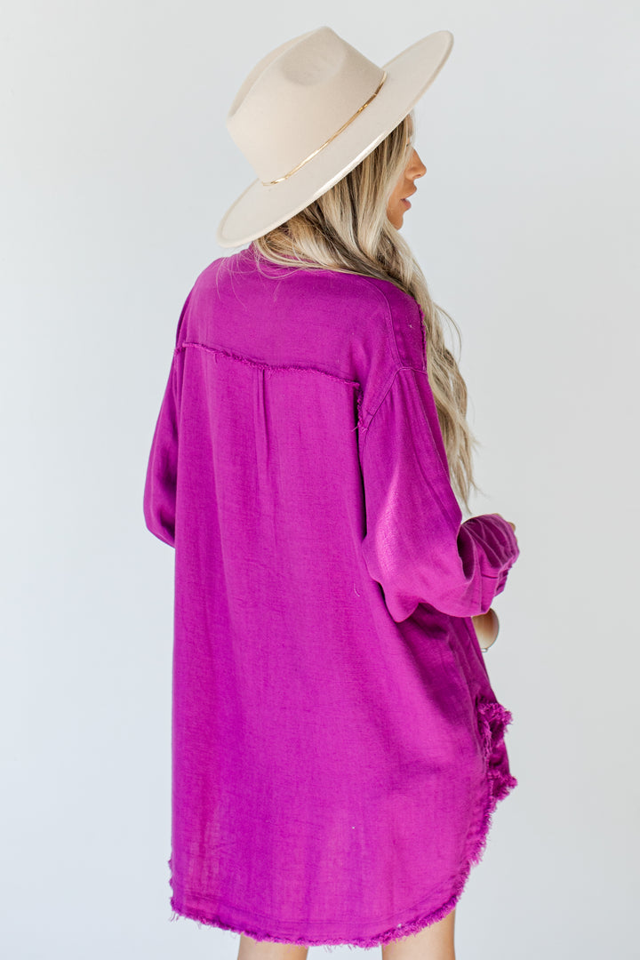 Linen Blouse in fuchsia back view