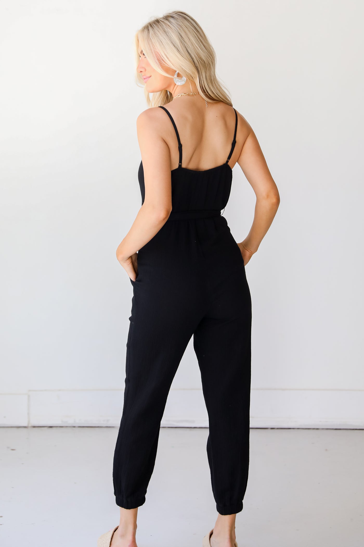 black Linen Jumpsuit back view