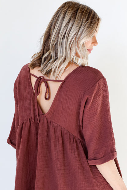 Linen Babydoll Mini Dress back view