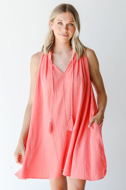 Linen Mini Dress in coral