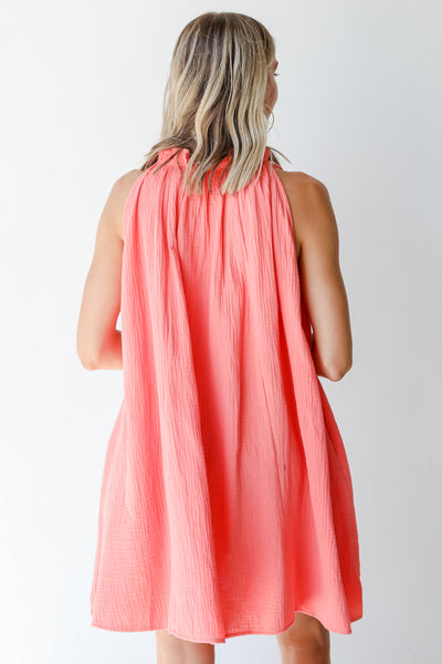Linen Mini Dress in coral back view