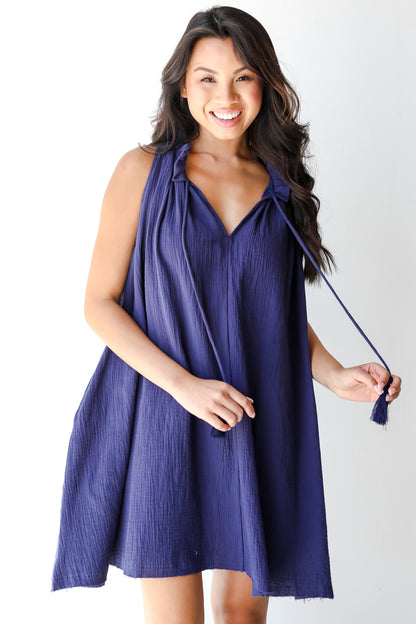 Linen Mini Dress in navy