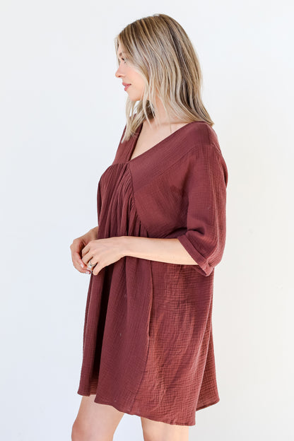 Linen Babydoll Mini Dress side view