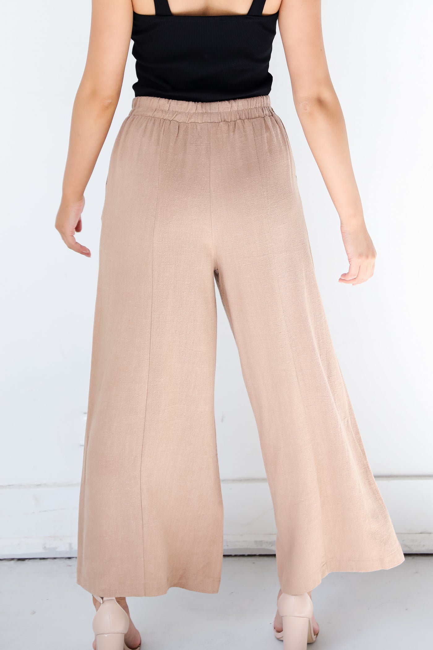 taupe Linen Pants back view