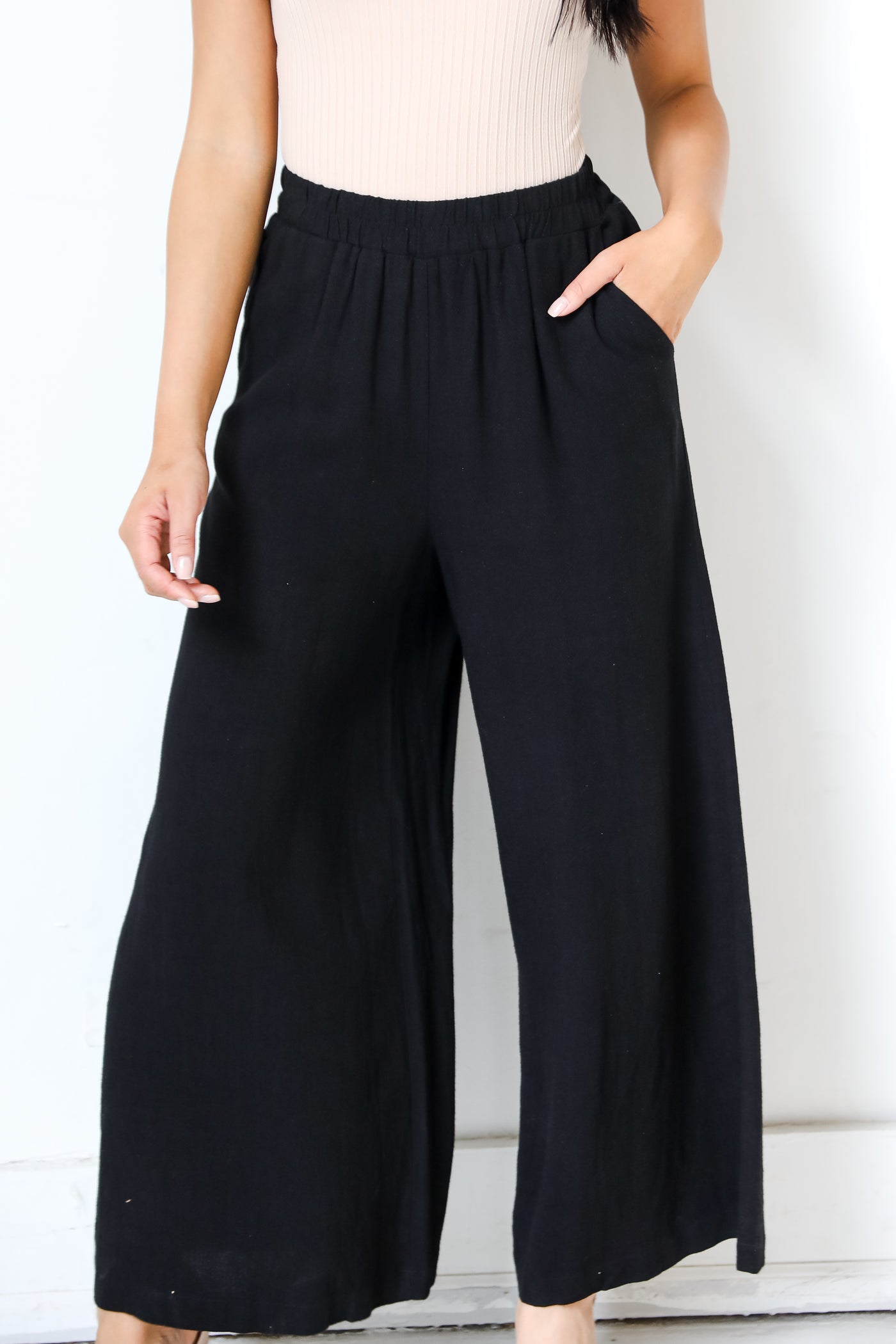 black Linen Pants on model