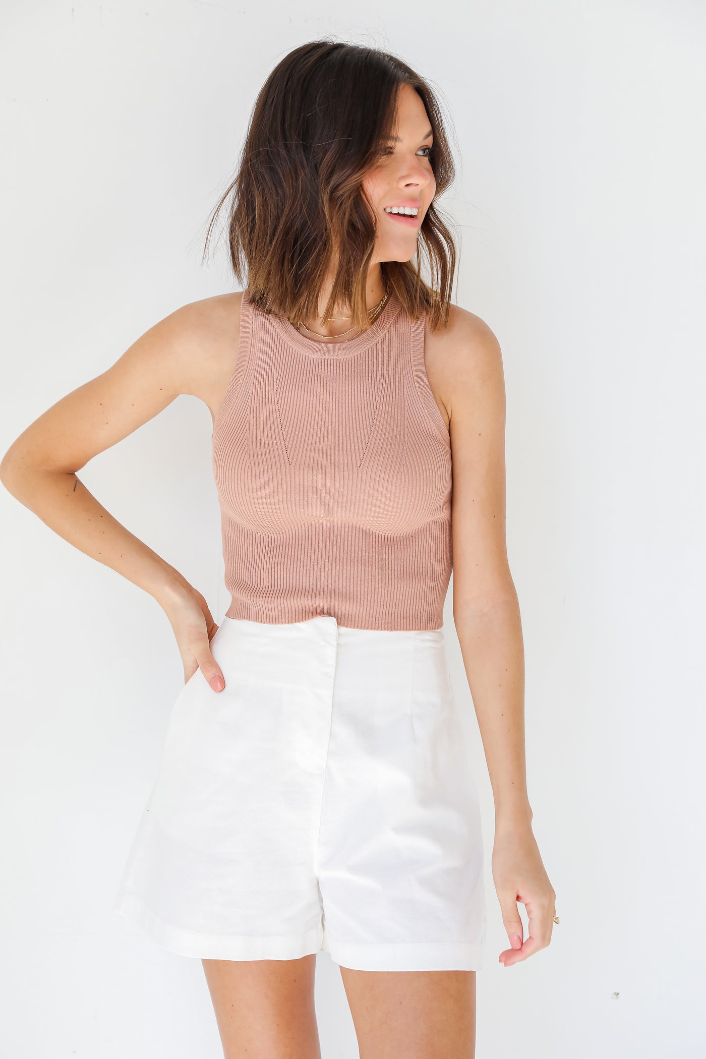 Linen Shorts in white on model