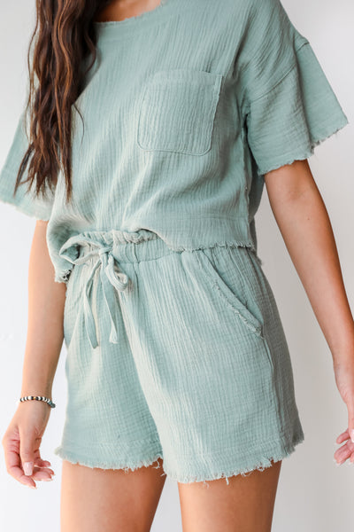 Linen Shorts in sage side view