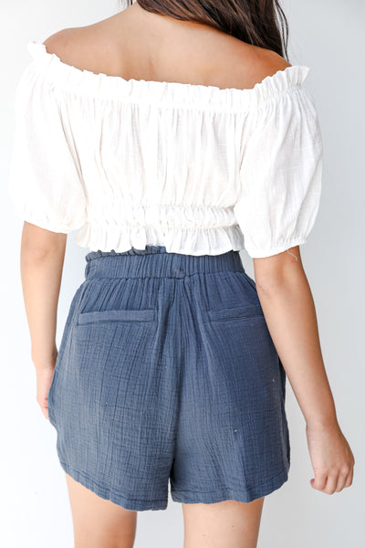 Linen Shorts in navy back view