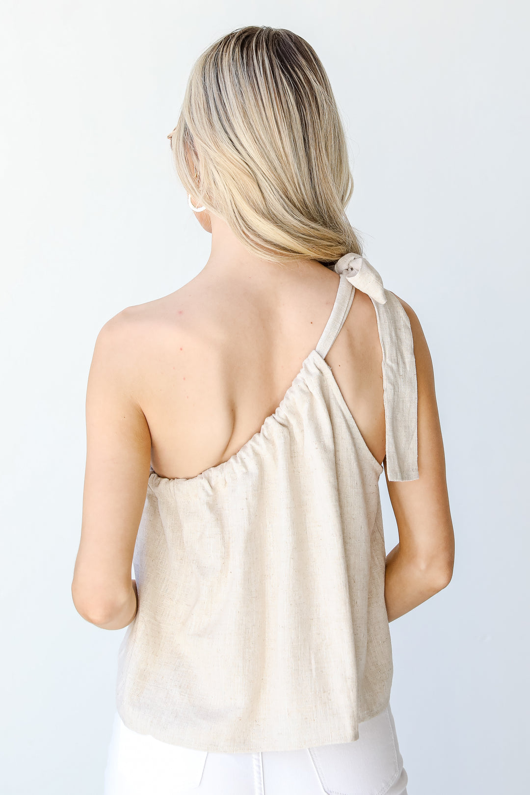 One-Shoulder Linen Top back view
