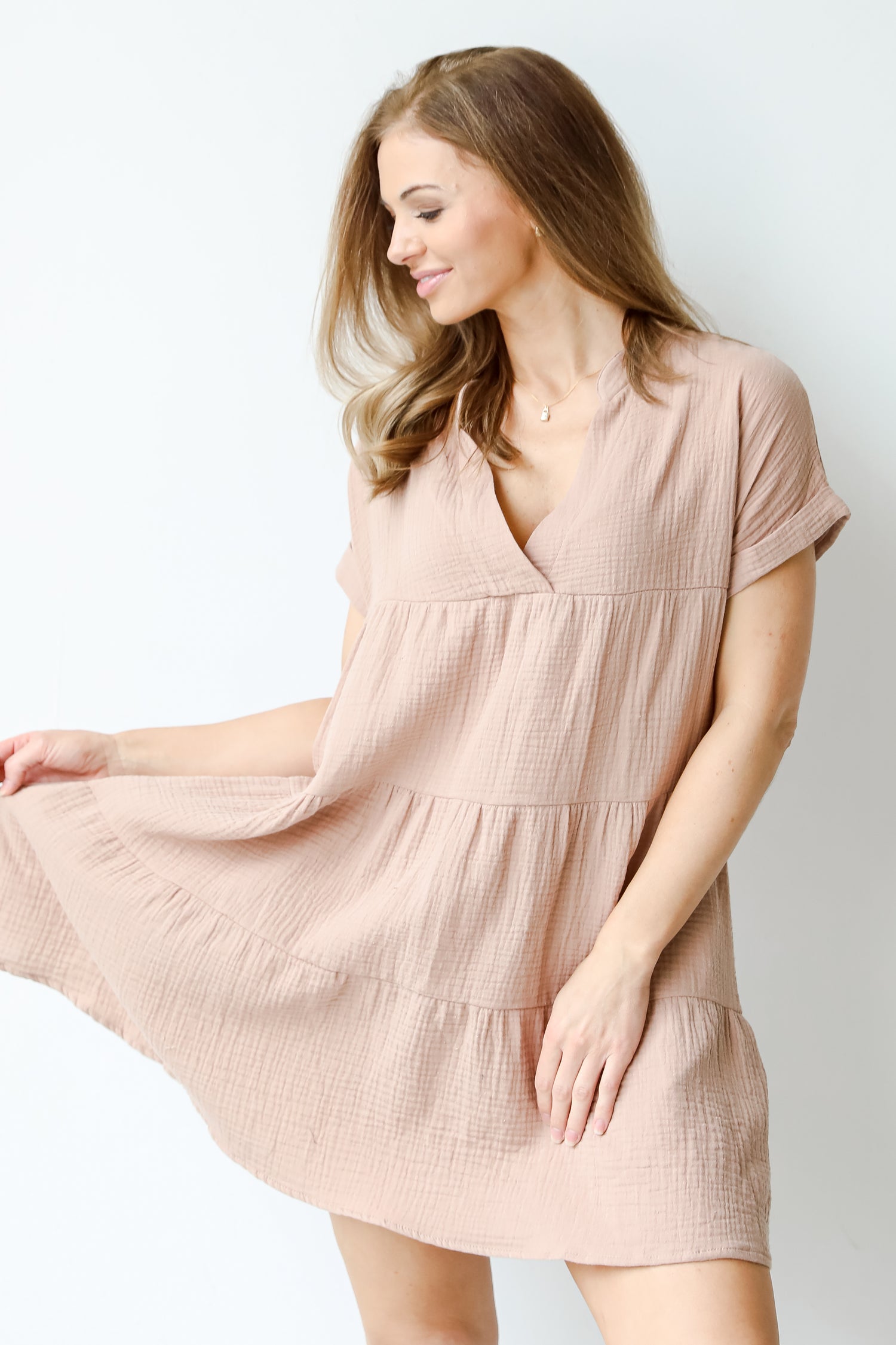 Linen Tiered Mini Dress in oatmeal