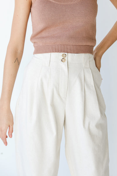 Linen Pants in ivory close up