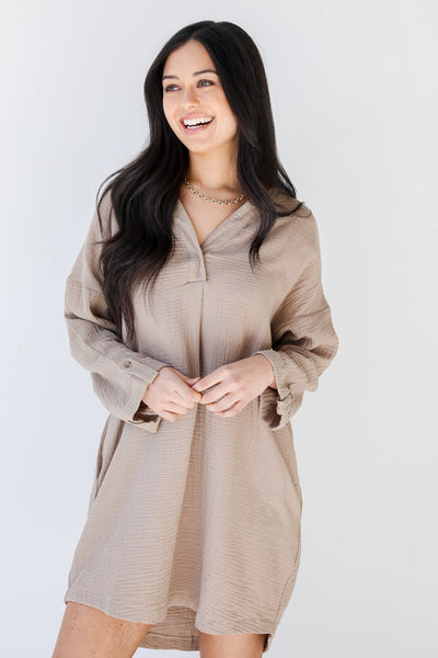 Linen Tunic in mocha front view