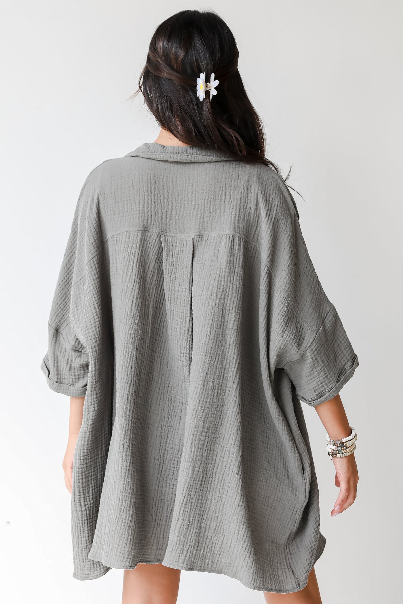 Linen Tunic in olive back view