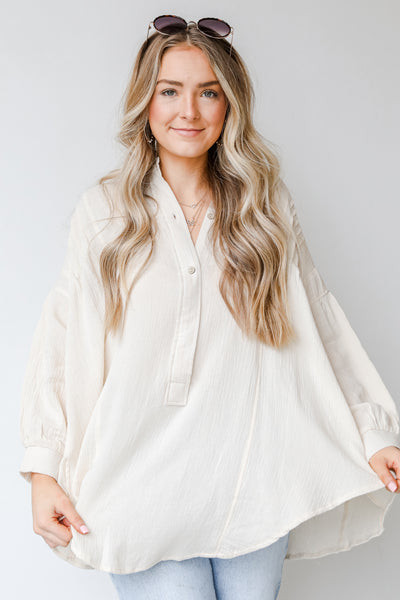 Oversized Linen Tunic in ivory front view