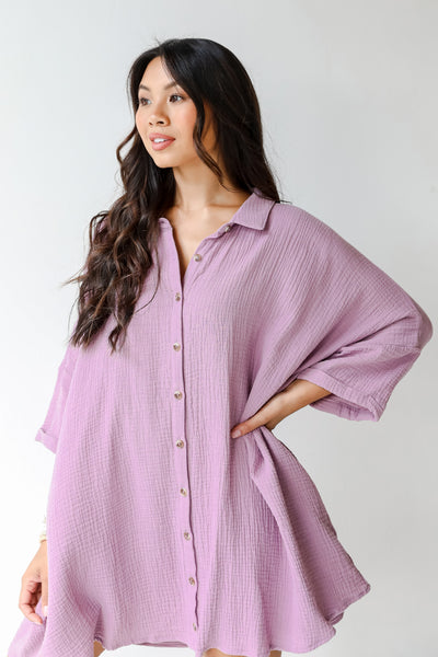 Linen Tunic in lavender side view