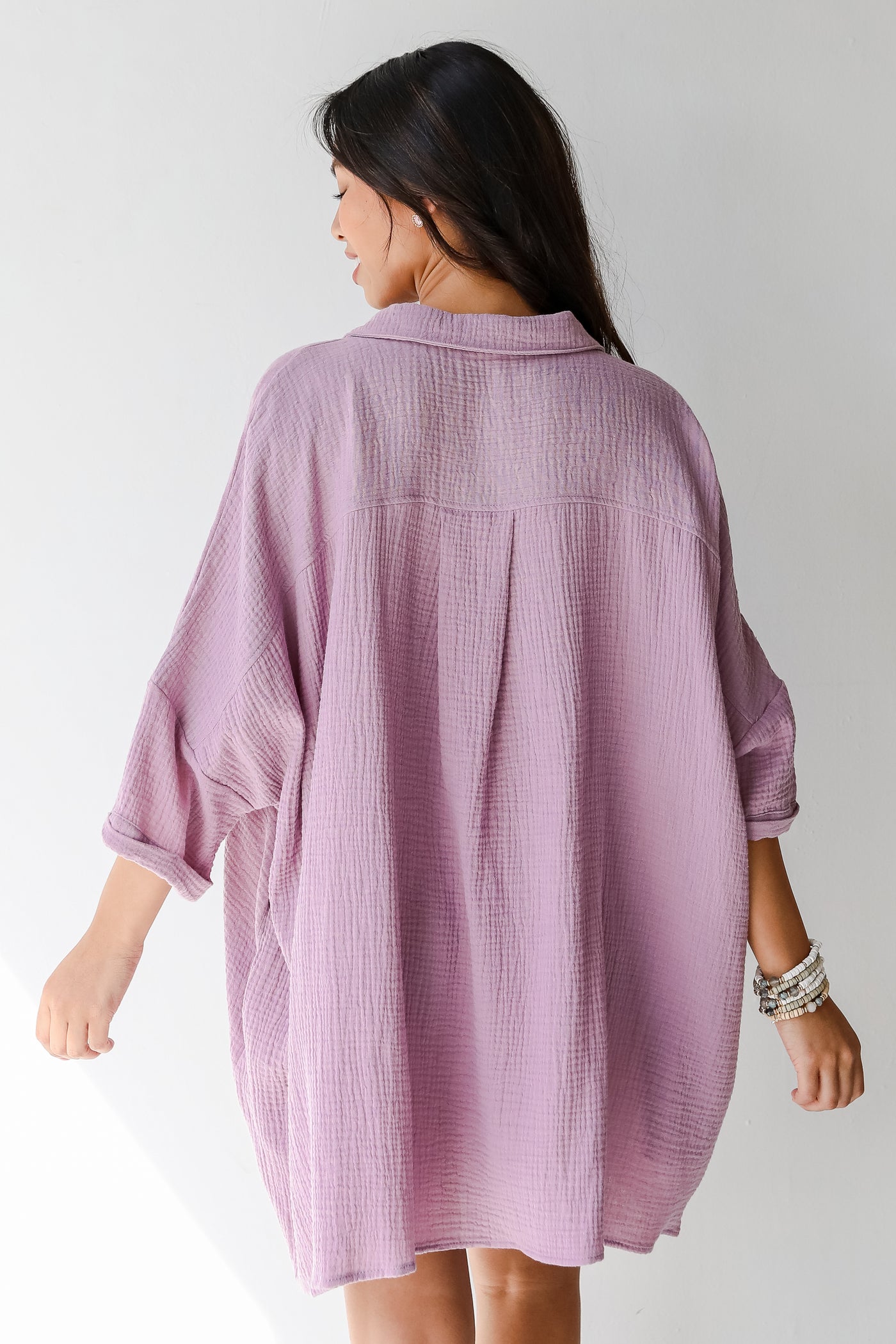 Linen Tunic in lavender back view