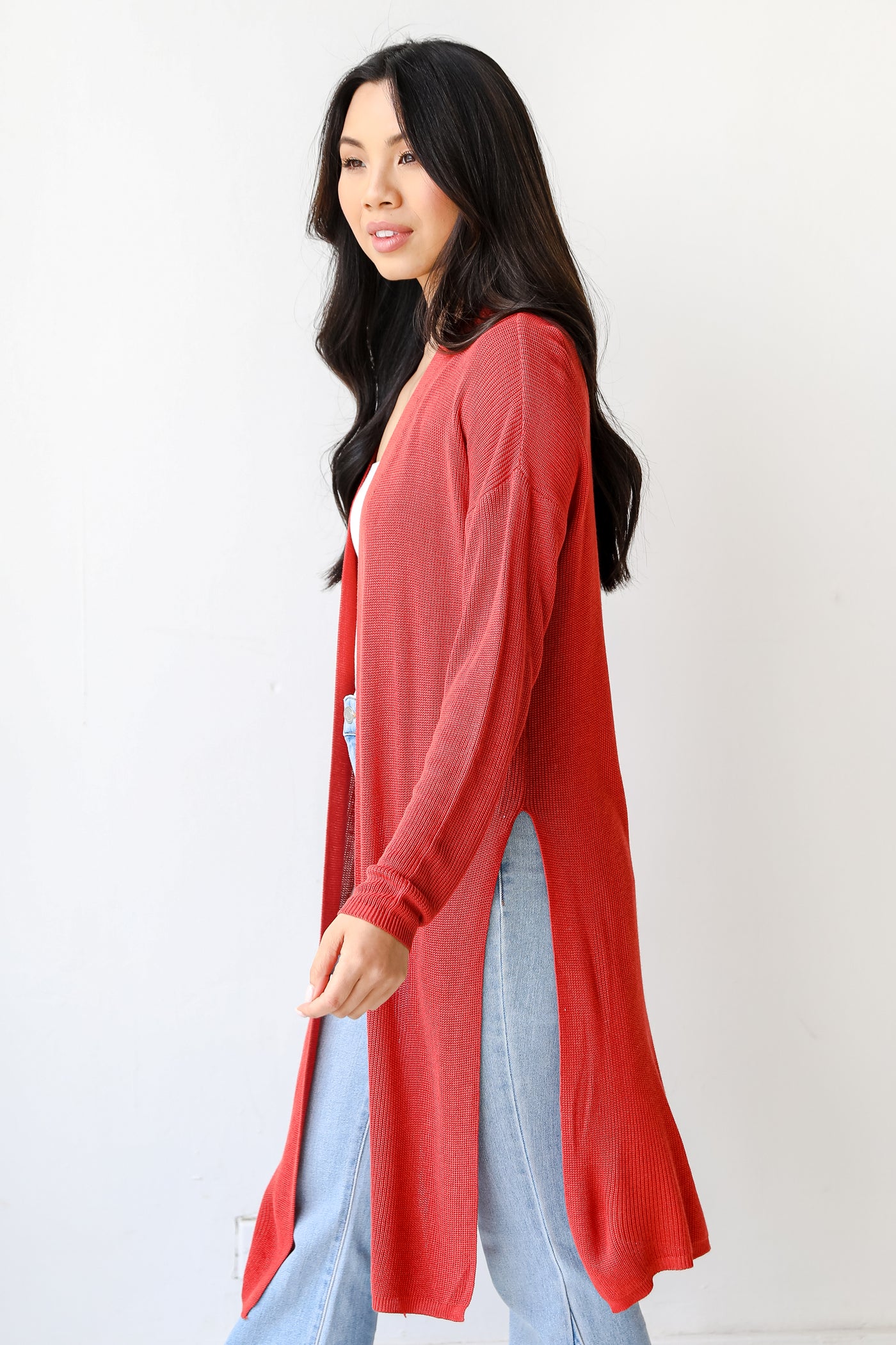 Cardigan in coral side view