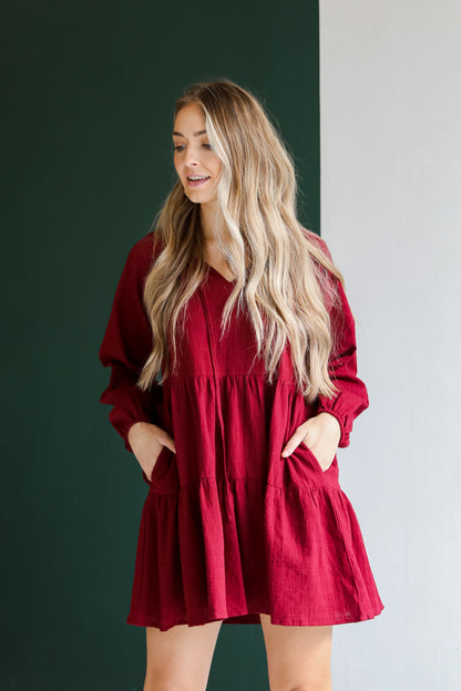 red Tiered Mini Dress front view