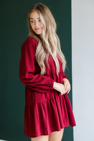 red Tiered Mini Dress on dress up model