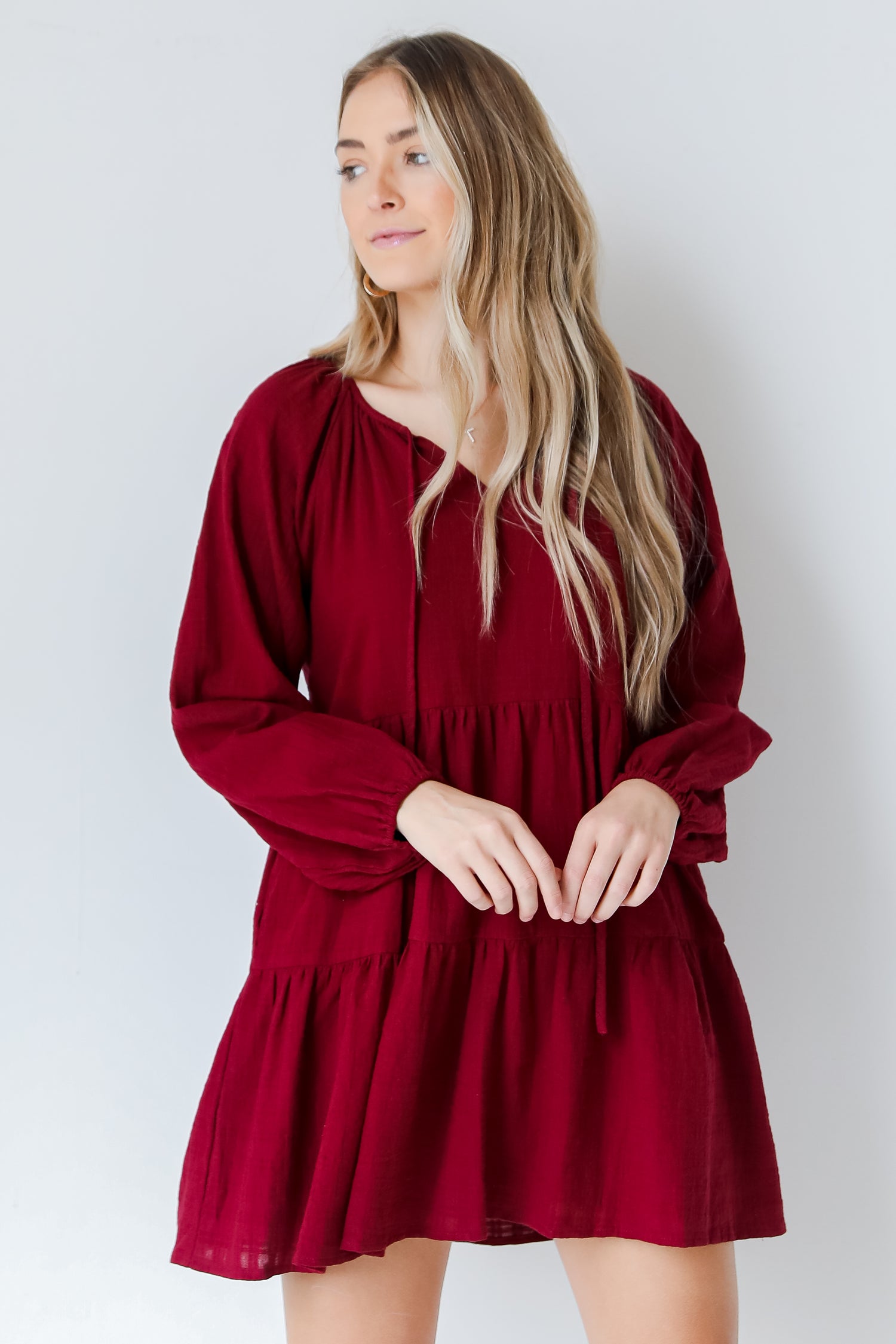 red Tiered Mini Dress front view