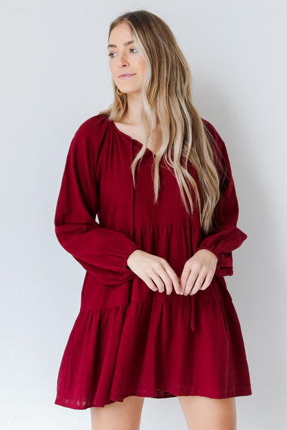red Tiered Mini Dress front view