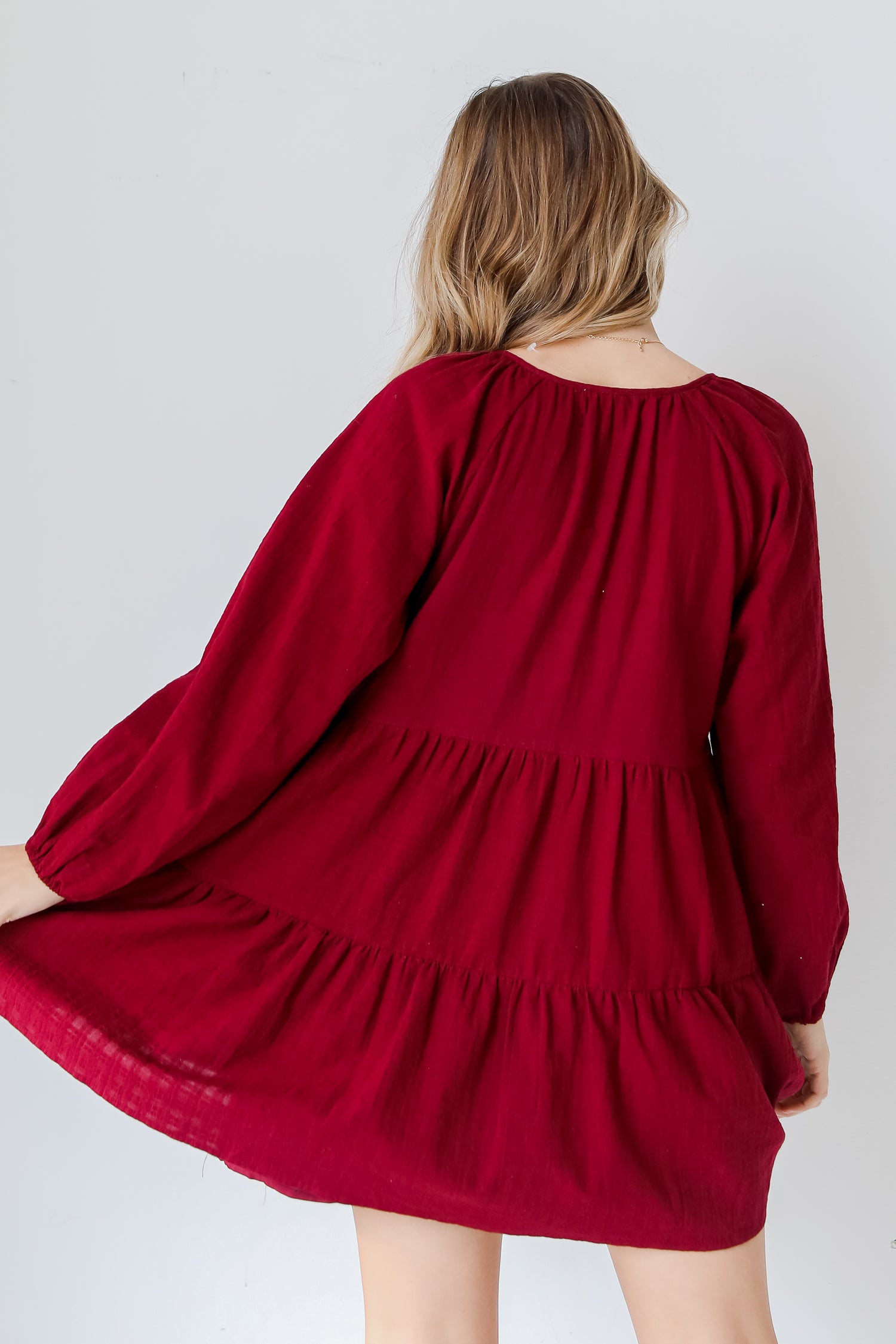 red Tiered Mini Dress back view