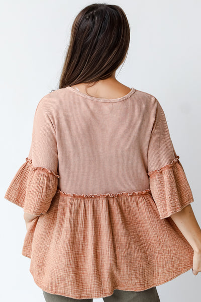 rust contrast babydoll top back view