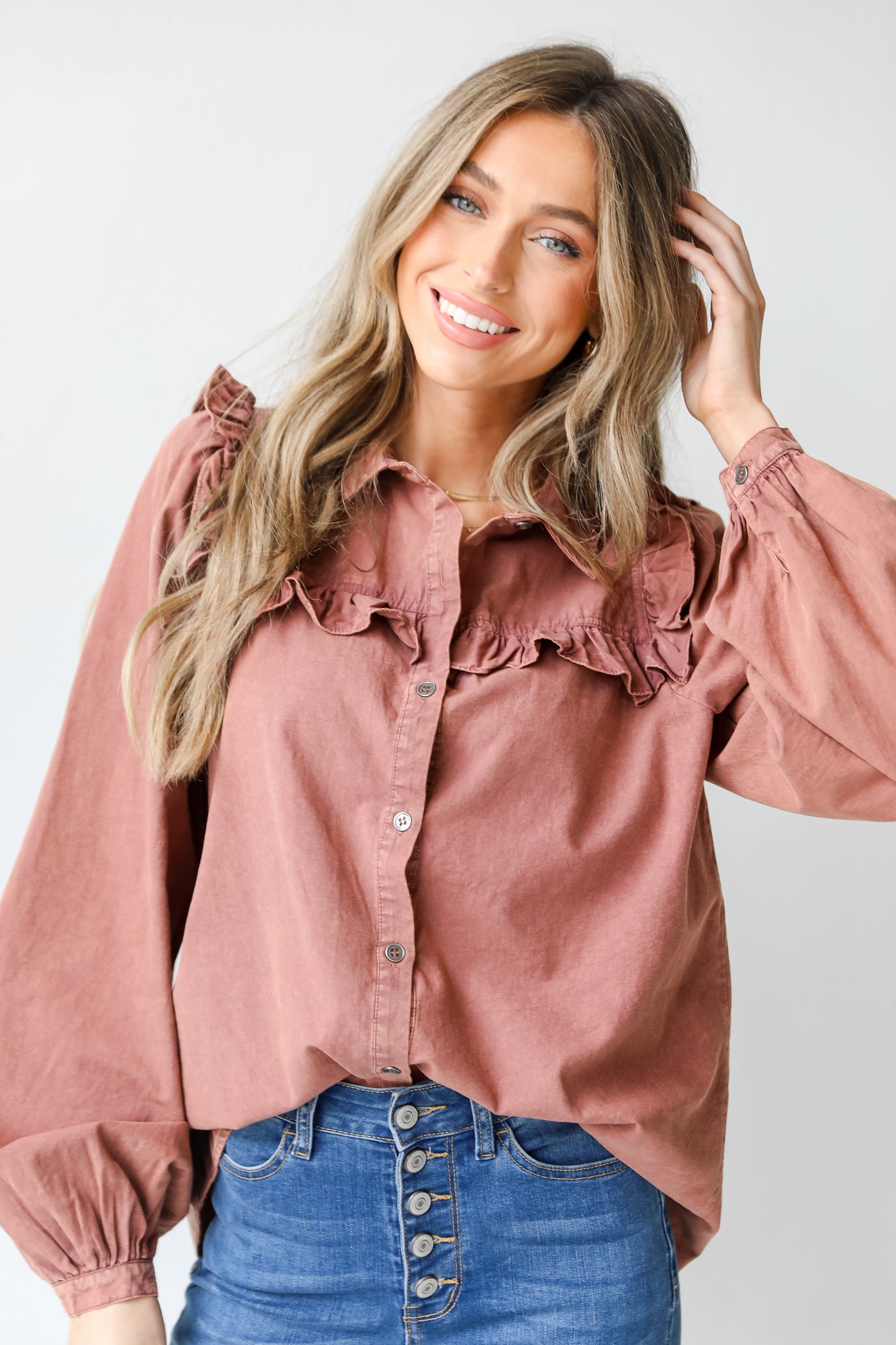 Ruffled Button-Up Blouse