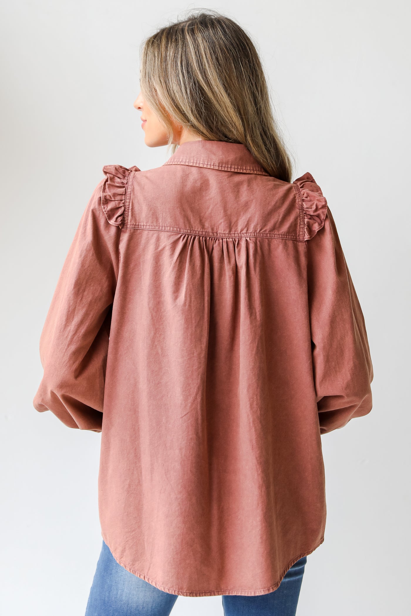 Ruffled Button-Up Blouse back view