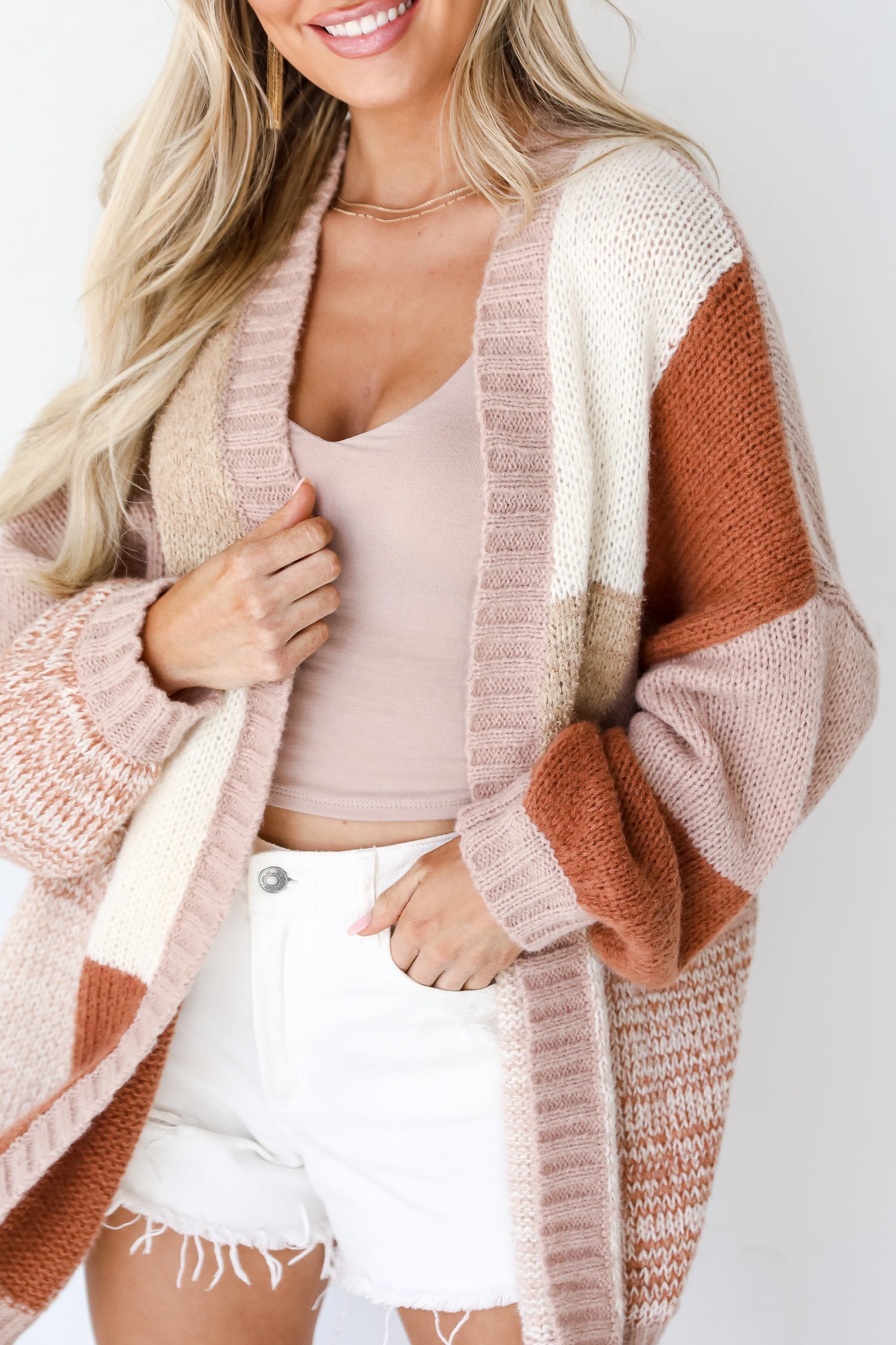 Checkered Sweater Cardigan close up