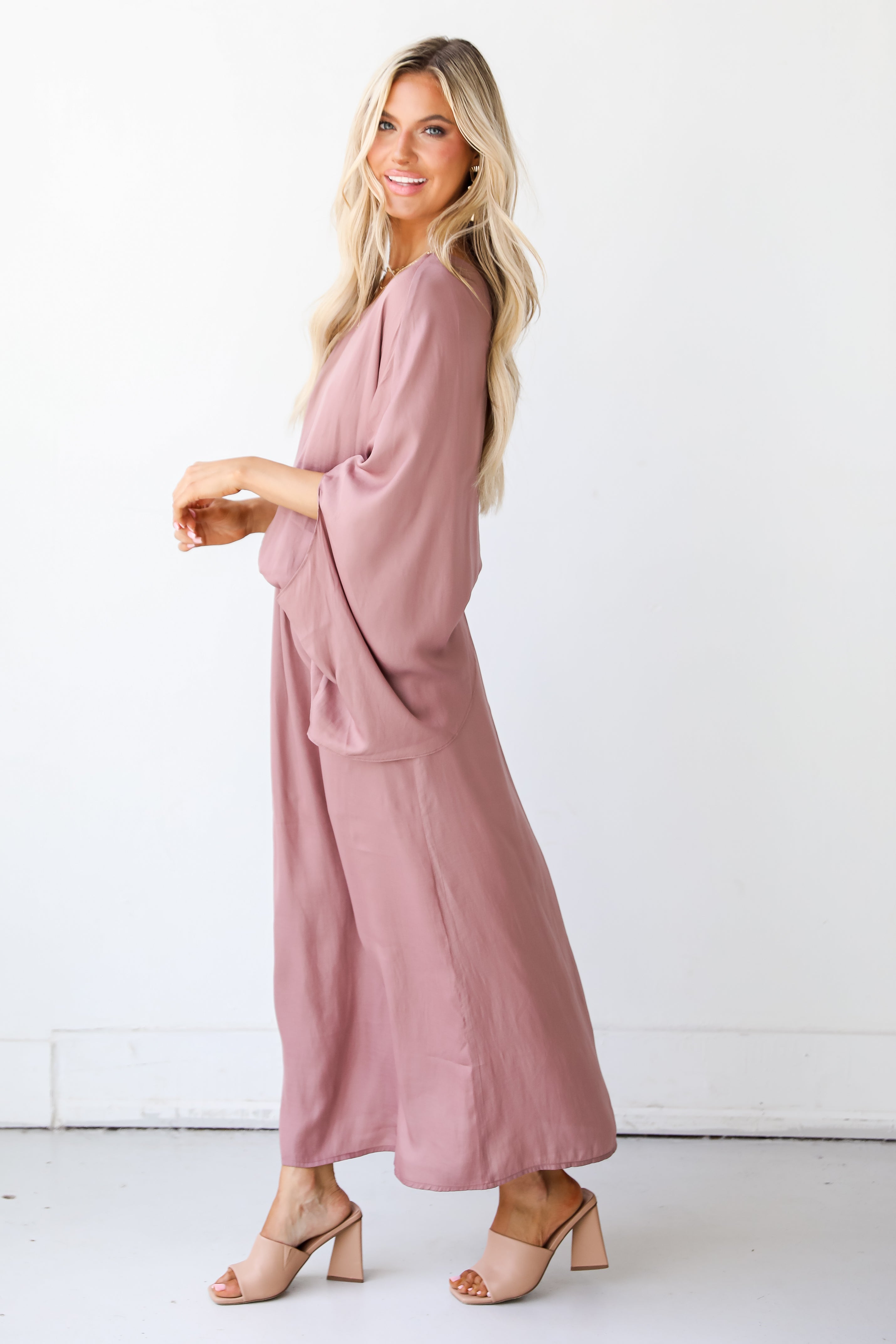 mauve One-Shoulder Maxi Dress side view