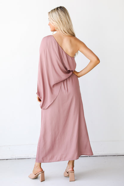 mauve One-Shoulder Maxi Dress back view
