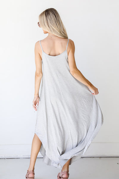 Jersey Knit Maxi Dress in heather grey back view