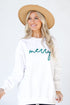 Green Merry Script Pullover. Christmas Graphic Sweatshirt. Trendy Christmas Oversized Sweatshirt
