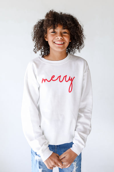 Youth Merry Script Pullover front view
