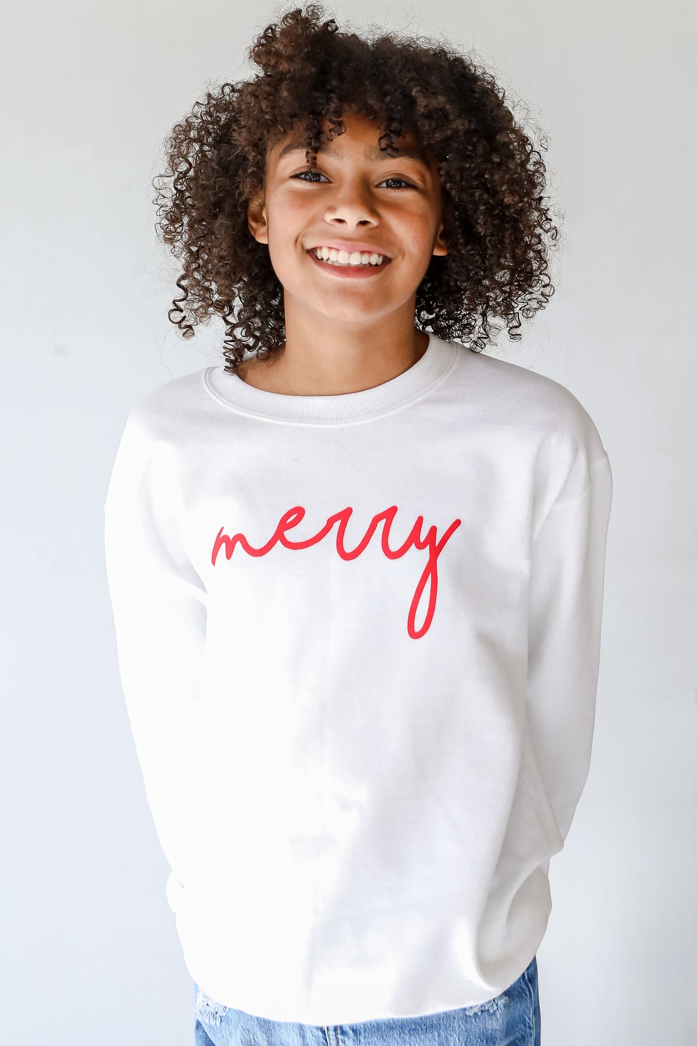 Youth Merry Script Pullover. Graphic Christmas Sweatshirt. Graphic Sweatshirt for Kids Christmas