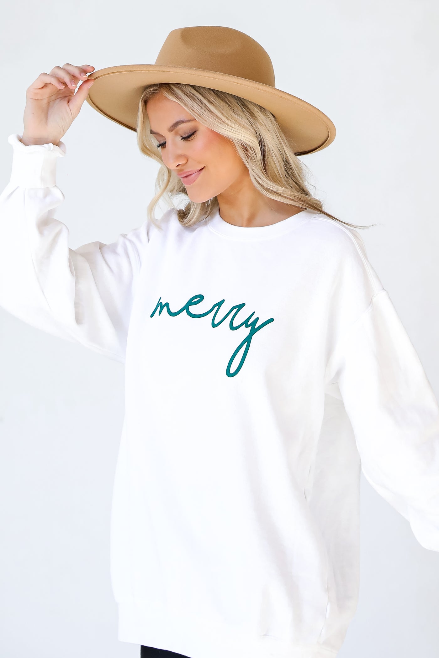 Green Merry Script Pullover side view
