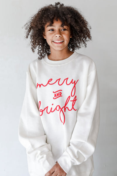 Youth Merry And Bright Pullover. Kids Christmas Sweatshirt. Christmas Graphic Sweatshirt.