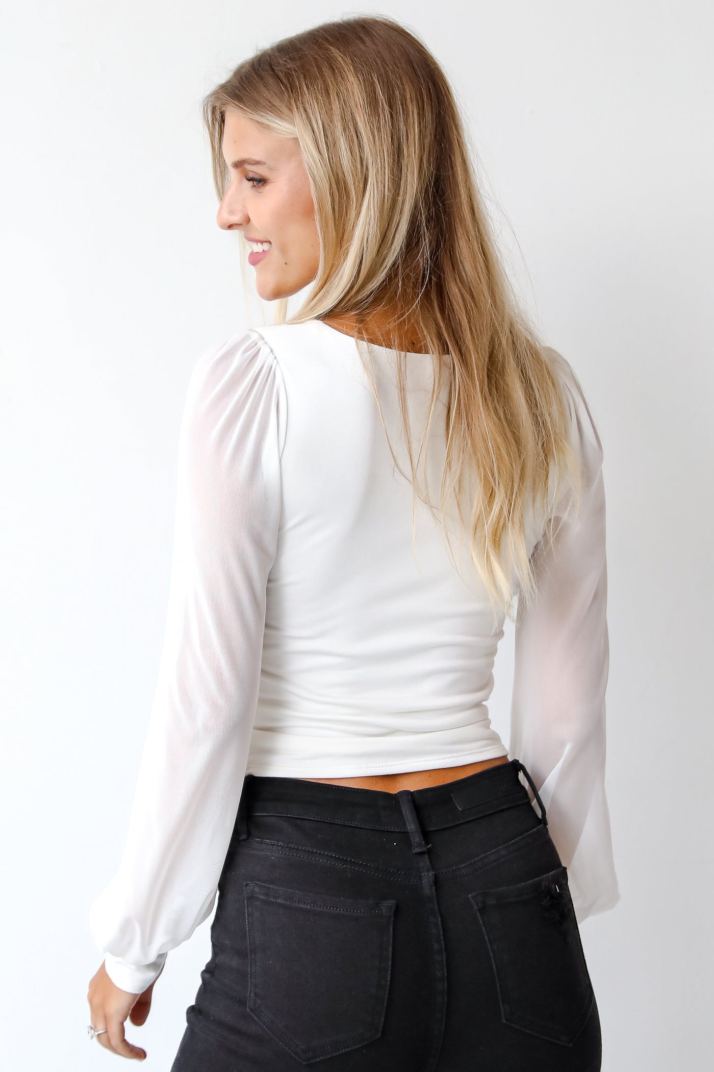 white Mesh Sleeve Top back view