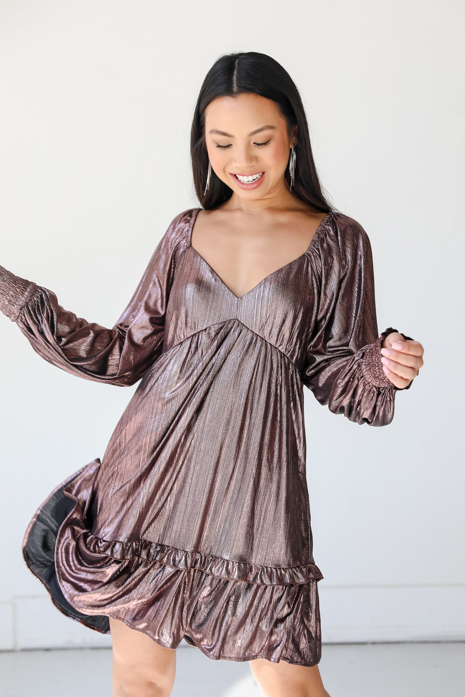 Metallic Mini Dress on model